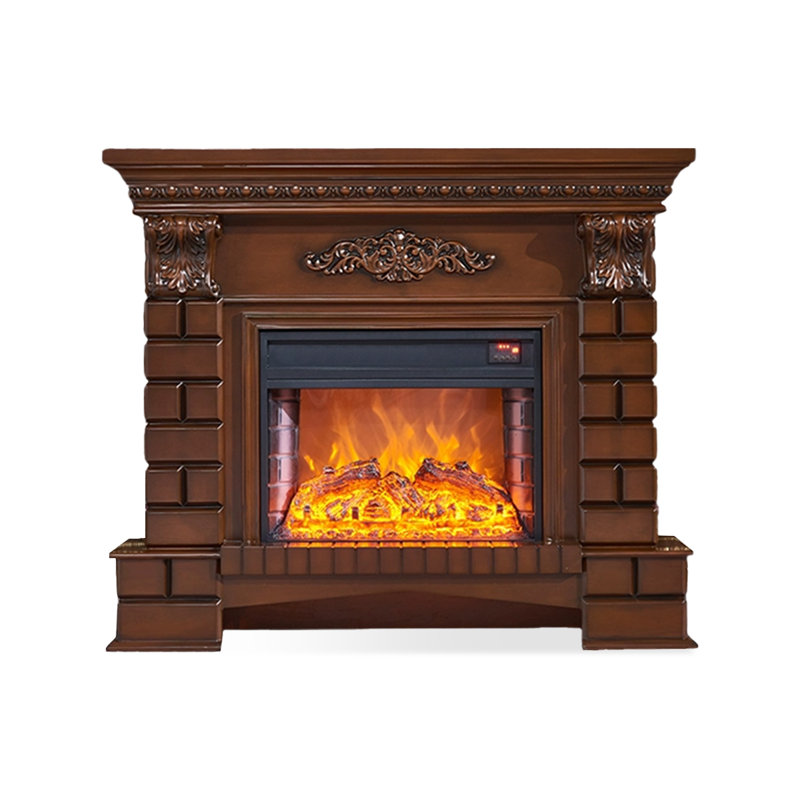 Brown Solid Wood Electric Fireplace, Brown
