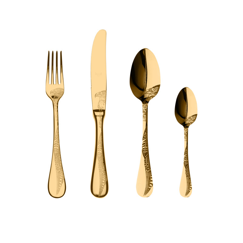 Caccia 24 - Piece Stainless Steel Flatware Set - Service for 6, Gold