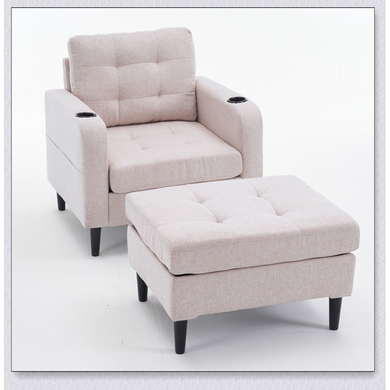 Ensemble de fauteuil rembourré beige et repose-pieds avec rangement - Canapé simple confortable