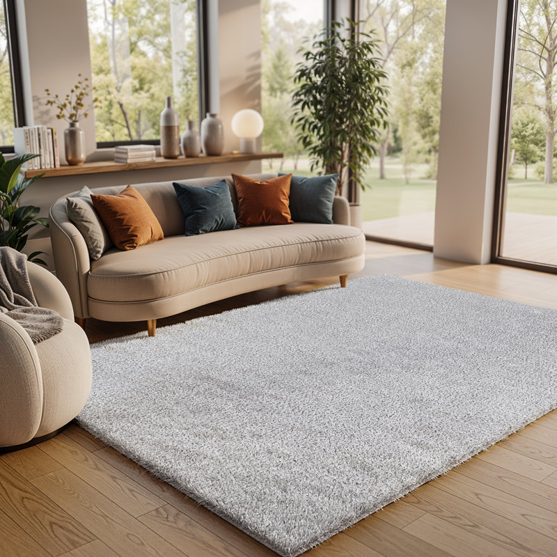 Ridout Solid High-Pile Rug, Light Grey, Rectangle 120 x 170 cm, Polyester