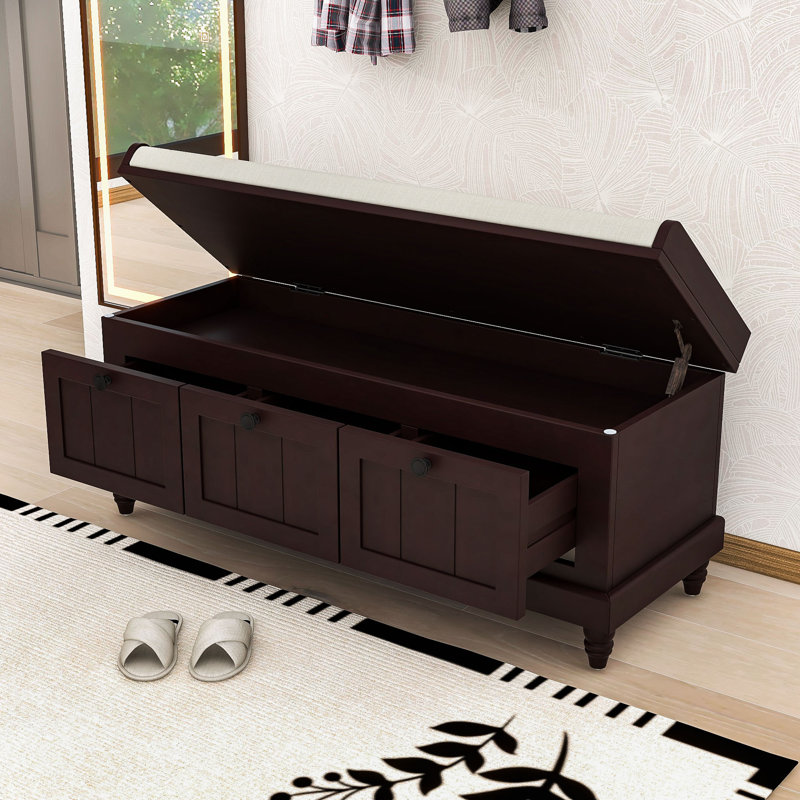 Farmhouse-Style Storage Bench with Drawers, Hidden Compartment, Espresso