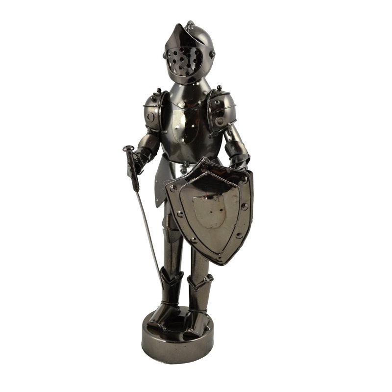 Statue chevalier en métal poli 11 po