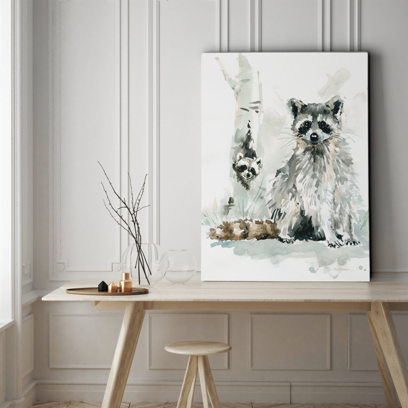 «Raccoon and Baby», reproduction de peinture à l'huile sur toile tendue, H 30 po x l 40 po x P 1,5 po