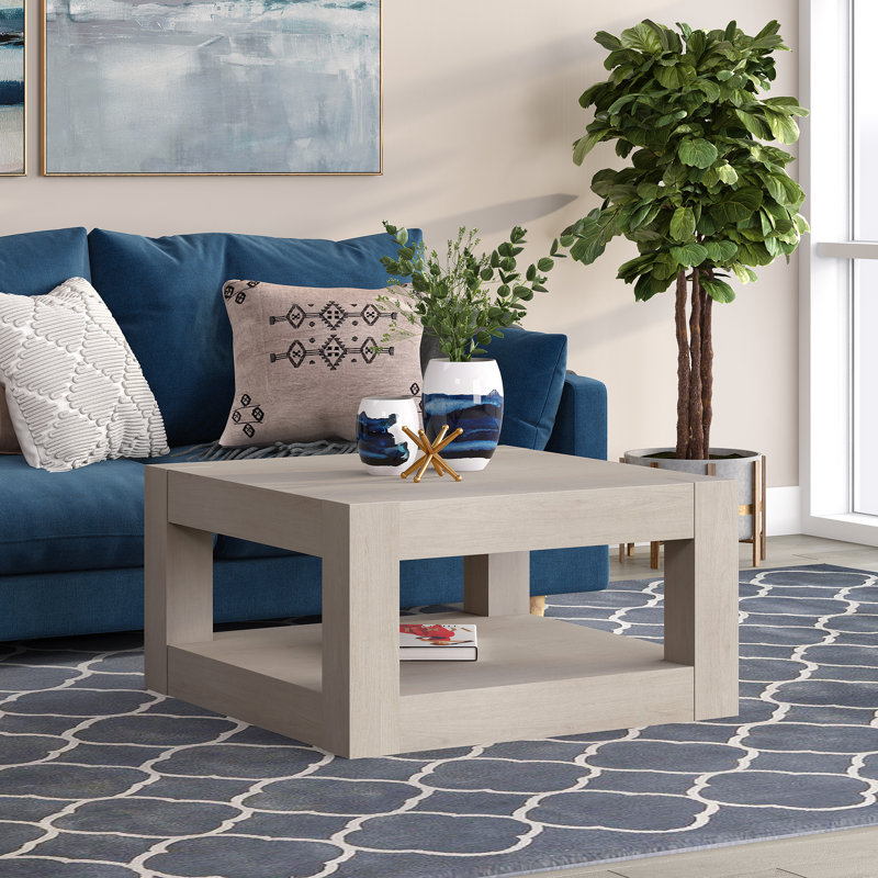 Table basse avec rangement Hughes, Aulne blanc