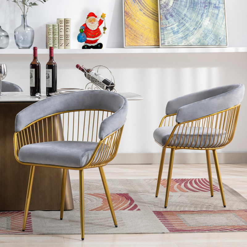 Modern Mid Century Dining Chair, Upholstered Velvet Dining Room Chairs with Metal Legs for Makeup/Living Room, Black