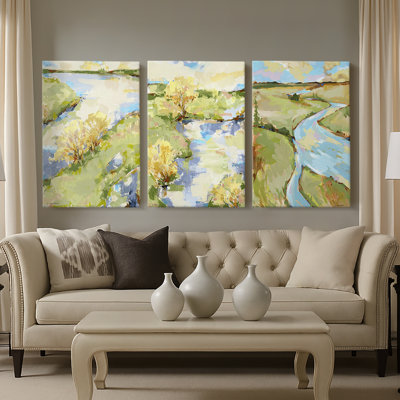 Upriver II - Toile tendue avec châssis sur mesure - 3 pièces