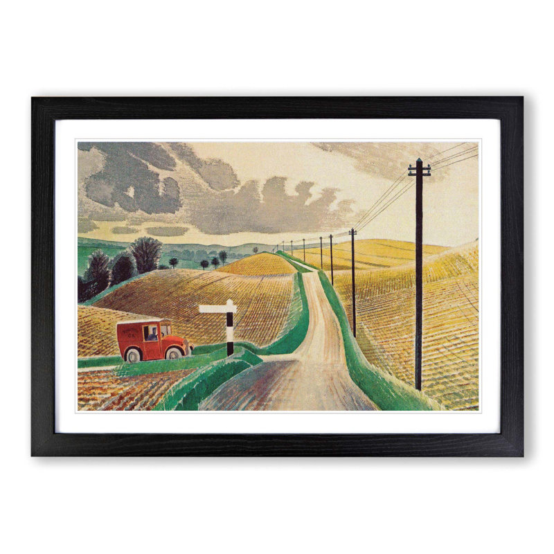 The White Horses of Wiltshire by Eric Ravilious - Framed Print, Black