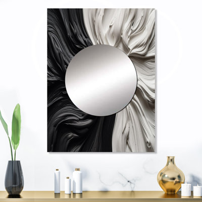 Korlee Black White Marbled Dreamscape IV - Geometric Decorative Mirror, Modern Large Wall Mirror, Printed Metal Art