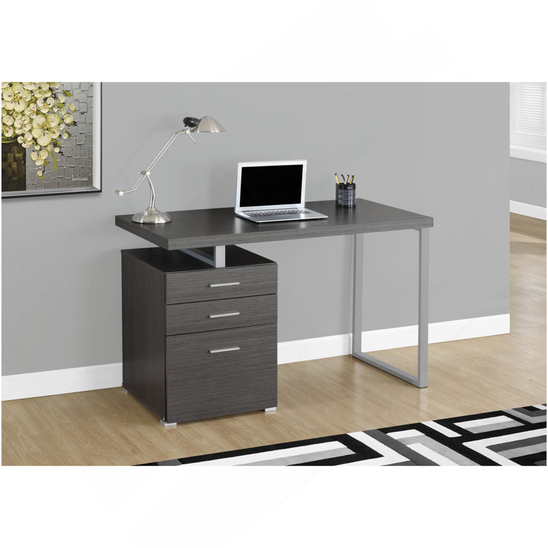 Bureau d'ordinateur, bureau personnel, ordinateur portable, installation à gauche, à droite, tiroirs de rangement, L 48 po, travail, stratifié gris, métal gris, contemporain, moderne