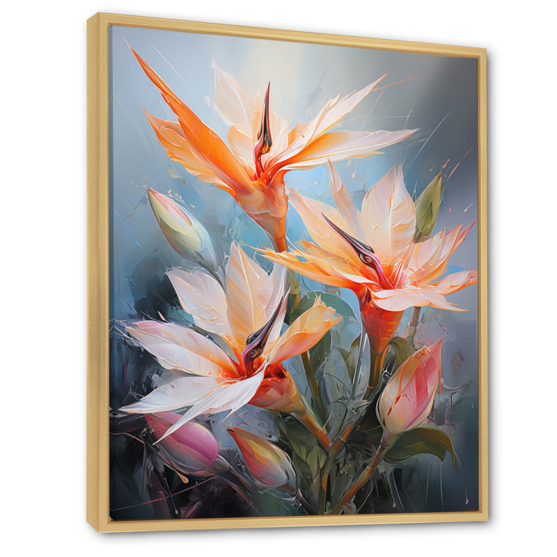 Birds Of Paradise Romantic I - impression sur toile florale et botanique, H 20 po x l 12 po x P 1 po, Cadre naturel flottant