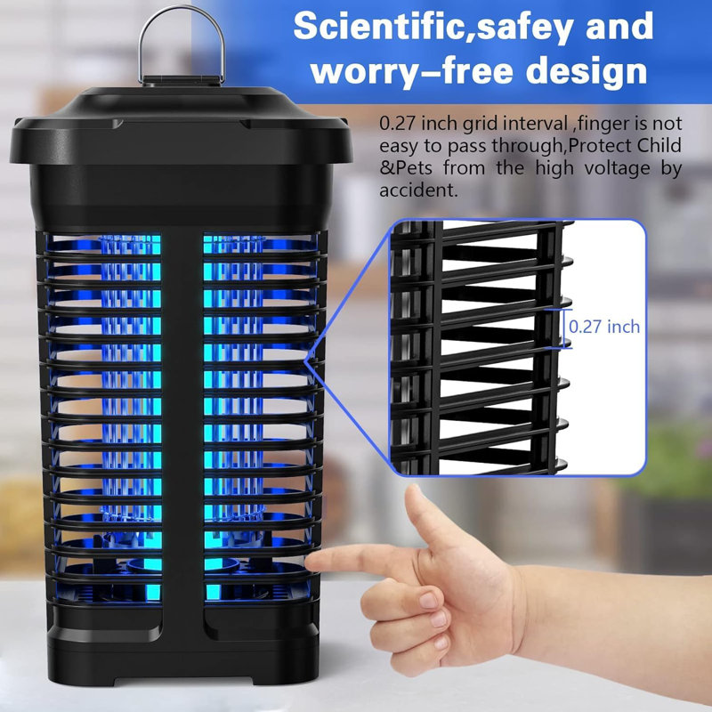 Capteur de lumière intelligent moustique Zapper intérieur / extérieur - grille électrique 4300V, lampe d'attraction UV 18W, couvre 2300 pieds carrés, 2 modes (crépuscule automatique / manuel), filet de sécurité pour enfants