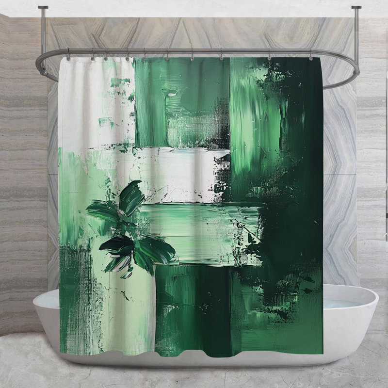 Rideau de douche Green Paint - Décoration de salle de bain abstraite parisienne, H 84 po x l 70 po