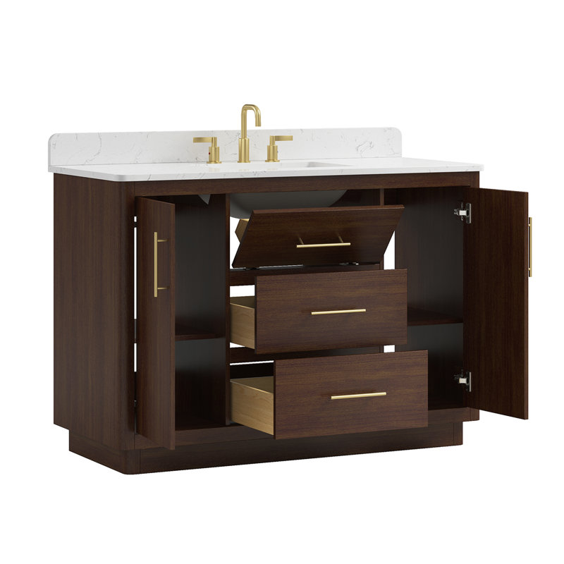 Ensemble de meuble-lavabo simple autoportant avec plateau en pierre reconstituée Adria, 49"