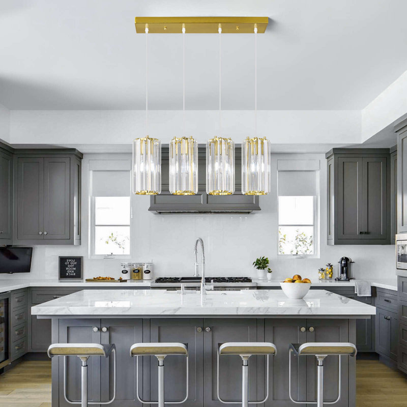 Luminaire suspendu moderne à 4 lumières Mini lustres en cristal Luminaire suspendu réglable pour îlot de cuisine Couloir Chambre à coucher