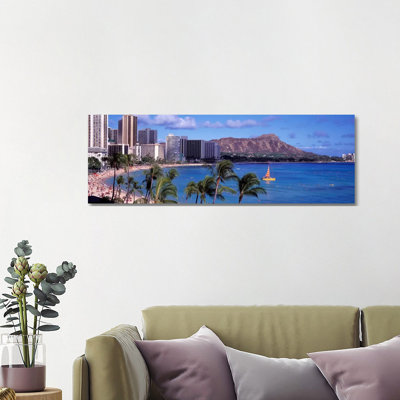 Waikiki Beach, Honolulu, Hawaii, USA by Panoramic Images - Wrapped Canvas Panoramic Print