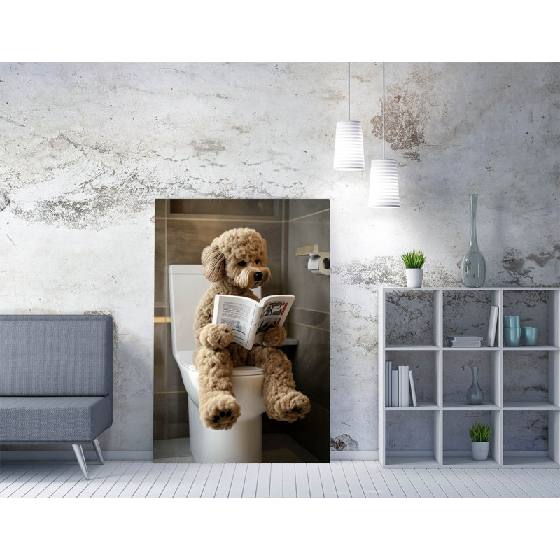 Funny Cockapoo Dog Reading Book On Toilet Canvas Wall Art Print Picture , 61 cm H x 41 cm W