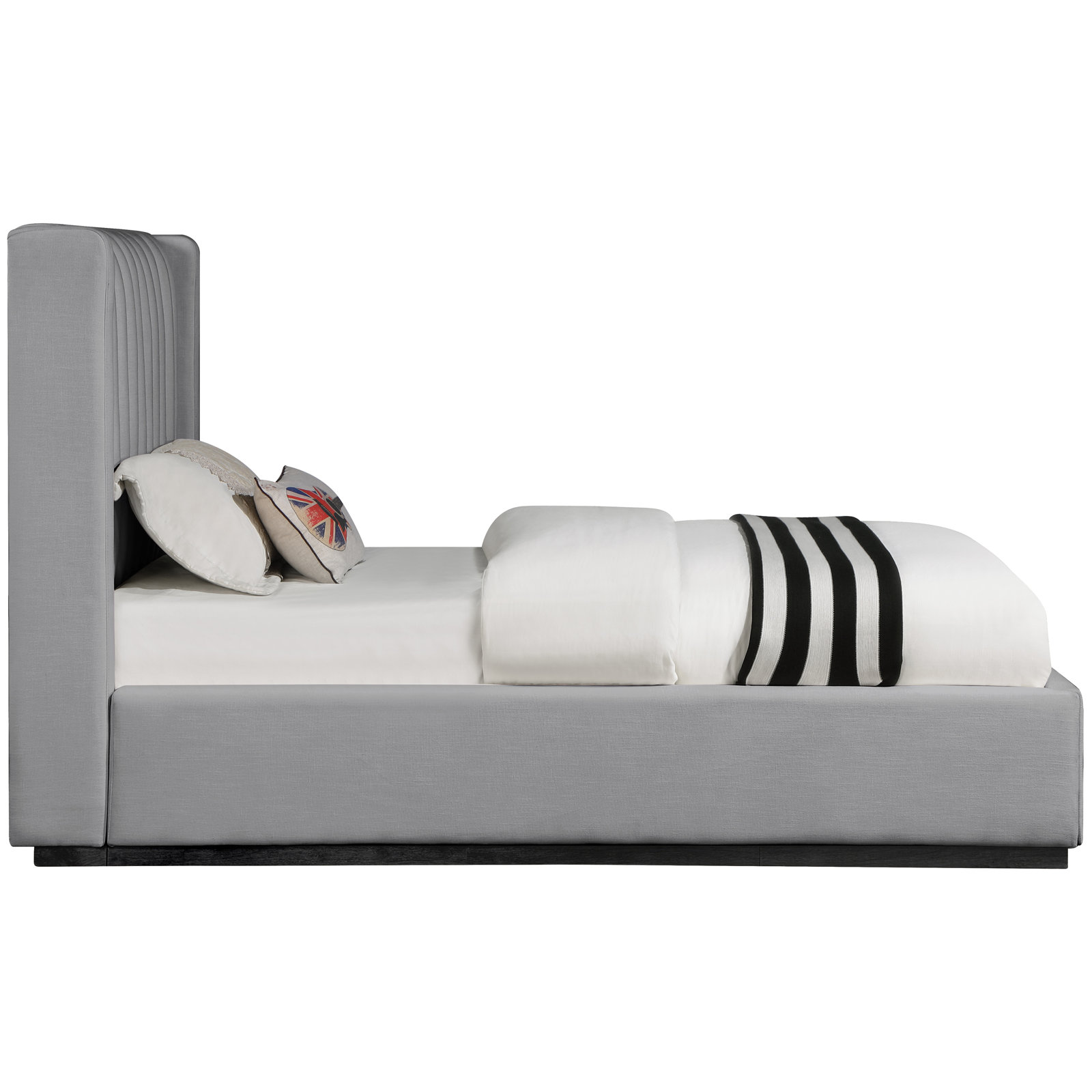 Chamblis Upholstered Wingback Bed, Grey Linen Textured Fabric, Twin