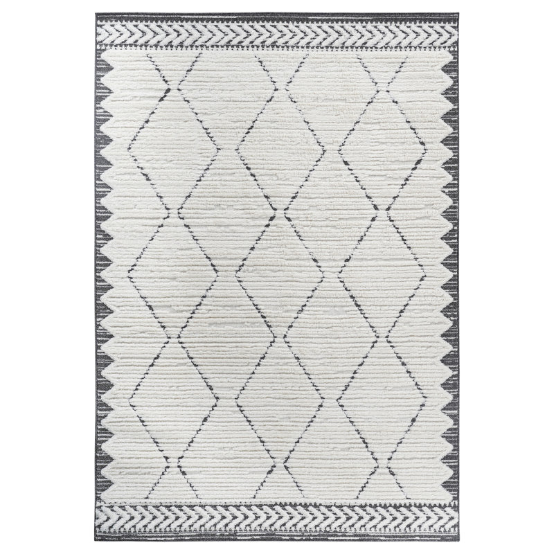 Step Collection High-Low Trellis Cream/Anthracite Indoor Area Rug, 5'3''X7'6'', Modern, Contemporary, Geometric, Bohemian, Bedroom, Kitchen, Living Room, Non Shedding Carpet