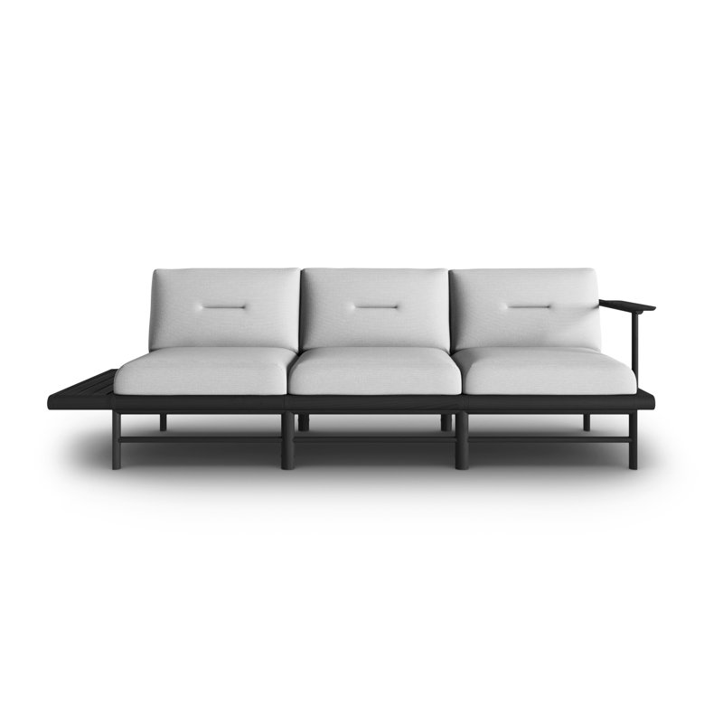 245cm Wide Wood Patio Sofa with Cushions, Light Grey
