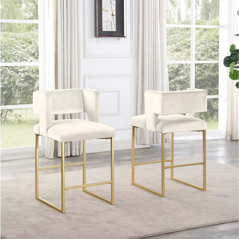 Ensemble de 2 tabourets de comptoir 27 po Modern, Crème, crème, Doré