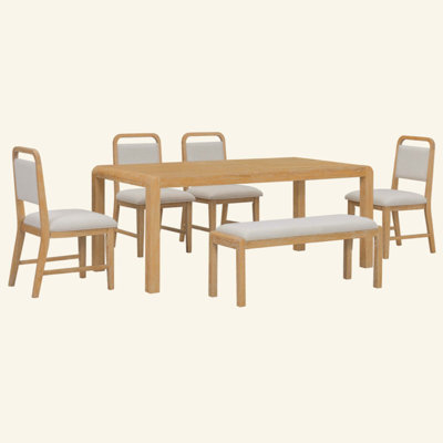Ensemble de table de salle à manger vintage extensible pour 4 à 6 personnes avec 4 chaises rembourrées et 1 banc