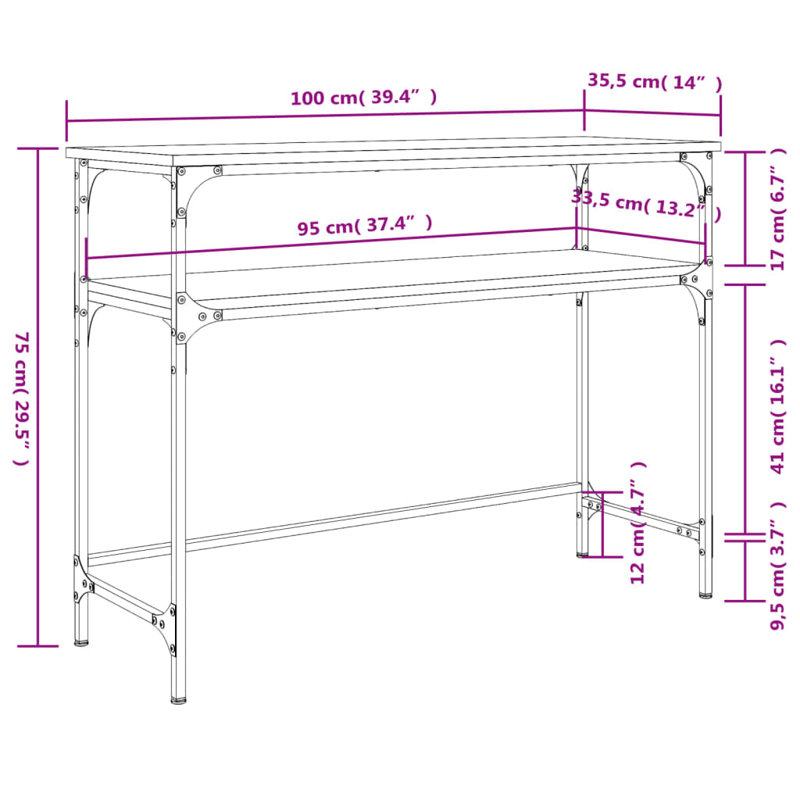 Console Table, 75cm H x 100cm W x 35.5cm D, Grey Sonoma