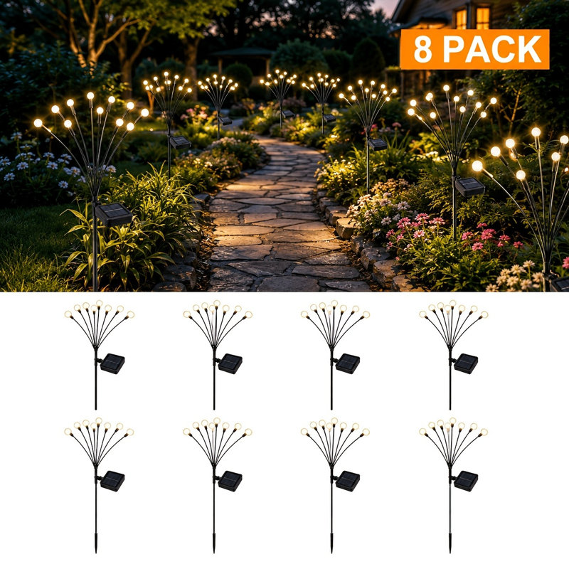 olar Lights Outdoor Waterproof 8 Pack of 32 LEDs Garden Patio Firefly Decoration Unique Gifts Grandparents, 8