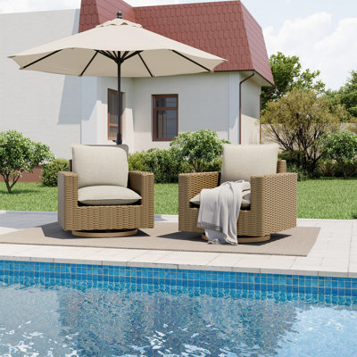 Bristow 2-Pack Aluminum Wicker Patio Swivel Sofas With Beige Cushions