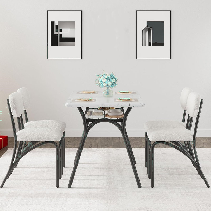 4 - Person Dining Set, Beige, White