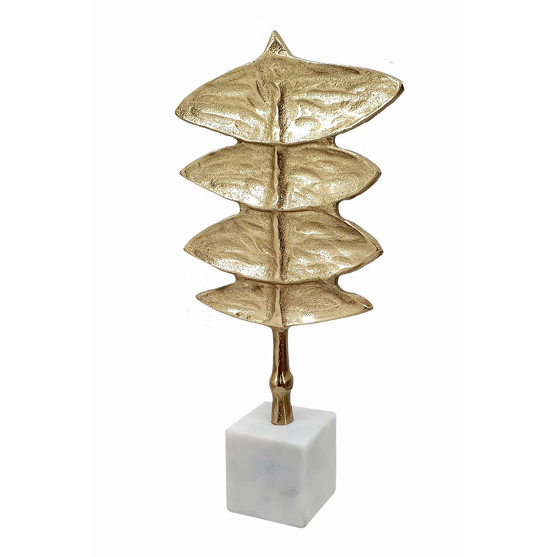 Four-Tiered Aluminum Stingray Sculpture - 7.5x3x14.5" - Gold/White