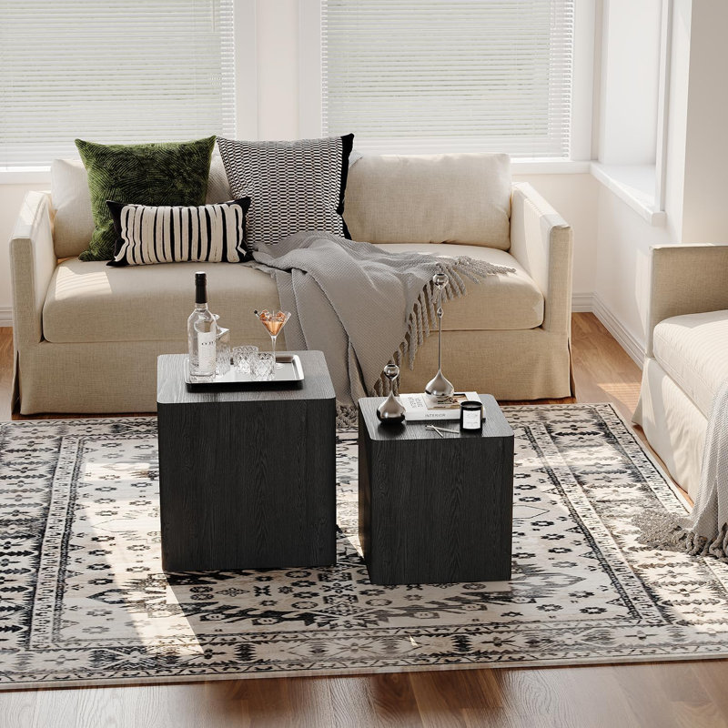 2-Piece Modern Nesting Coffee Table Set Black Finish, Black