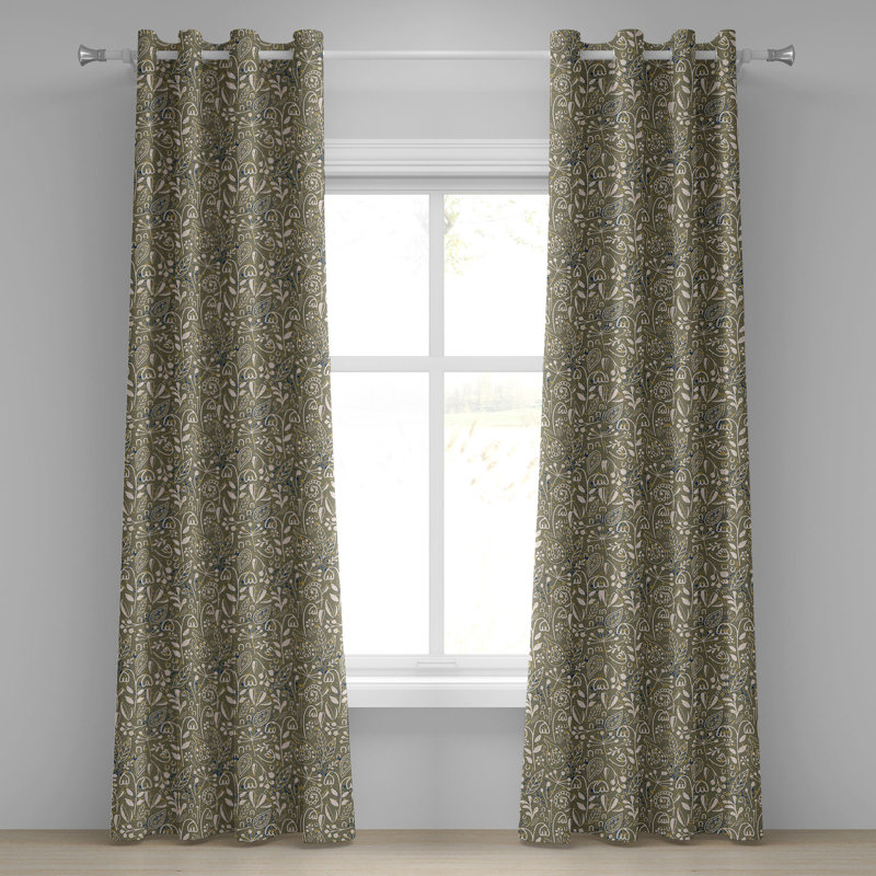 Dakota Fields, motif floral avec œillets, motif botanique, feuilles, vert armée, bleu foncé, L 50 po x L 108 po