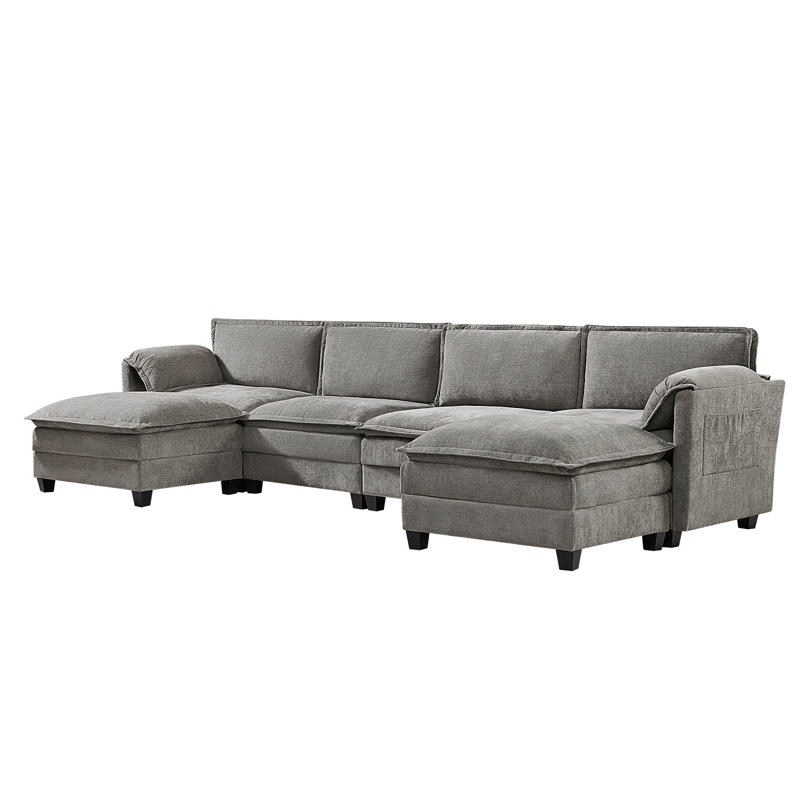 Esteban 360cm W Modern 6 Seater Corner Sofa with Elephant Ear-Shaped Armrests , Light Grey