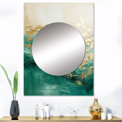 Juon Gold And Green Soft Wave Fusion II - Abstract Shapes Mirror, Modern Decorative Wall Mirror, Printed Metal Art