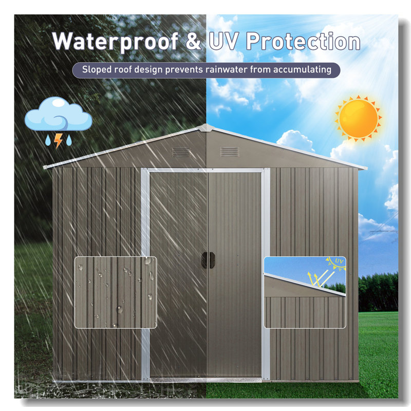 Gray 8' x 10' Metal Outdoor Storage Shed with Windows