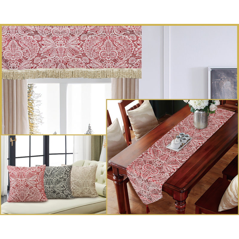 Damask Tailored Window Valance, Burgundy