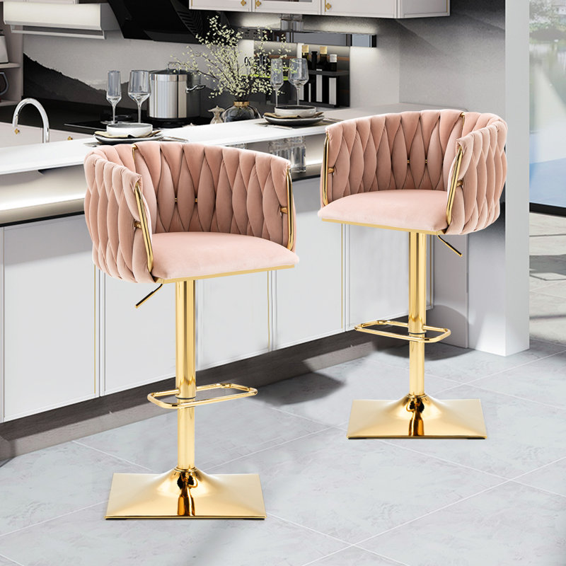 Heidel Swivel Upholstered Adjustable Height Counter Stool with Metal Frame, Pink