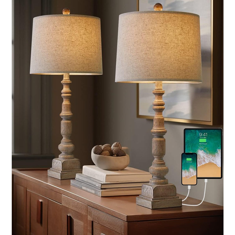 Ensemble de 2 lampes de table USB 27,75 "Vintage Farmhouse