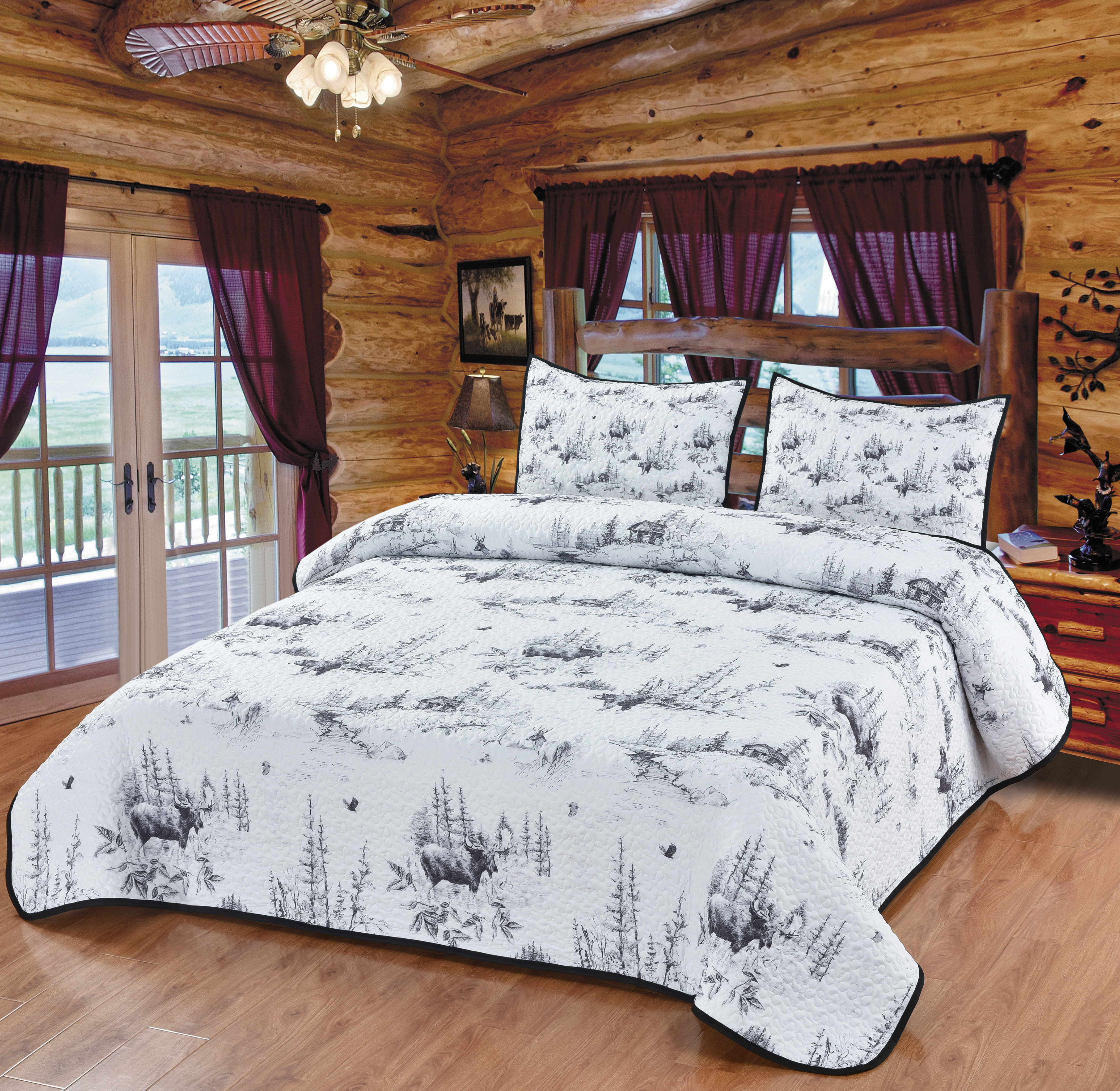 https://assets.wfcdn.com/im/24624554/compr-r85/2478/247893575/ferndale-lodge-toile-moose-bear-woodland-forest-animal-sketch-print-decorative-quilt-bedding-set.jpg