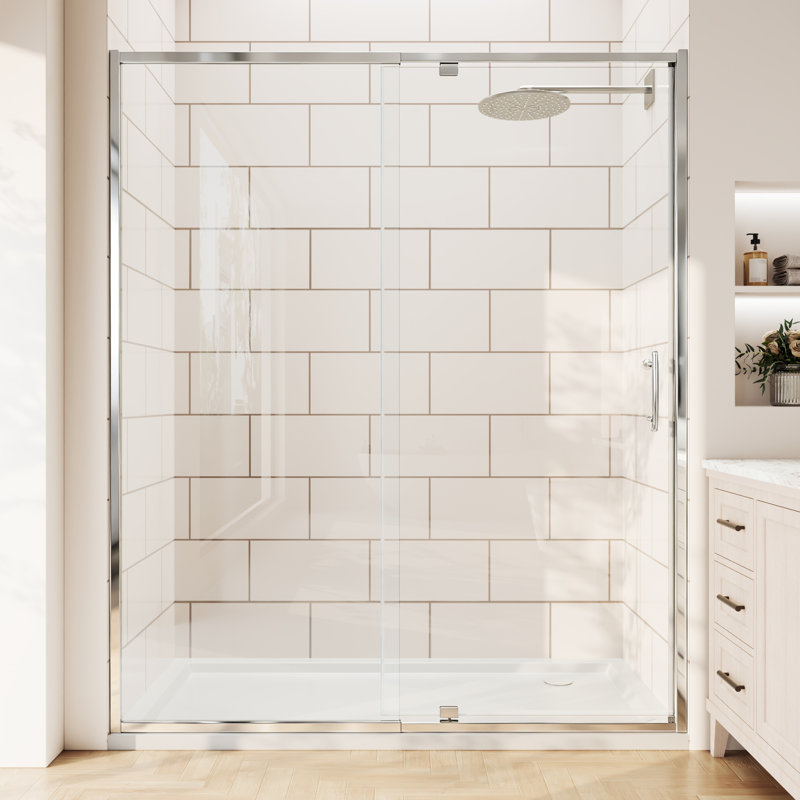 Privdr Ajustement de la largeur de la porte de douche pivotante avec cadre pivotant de 56 à 60 po x H 71 po sans découpe en verre trempé transparent de 1/4 po