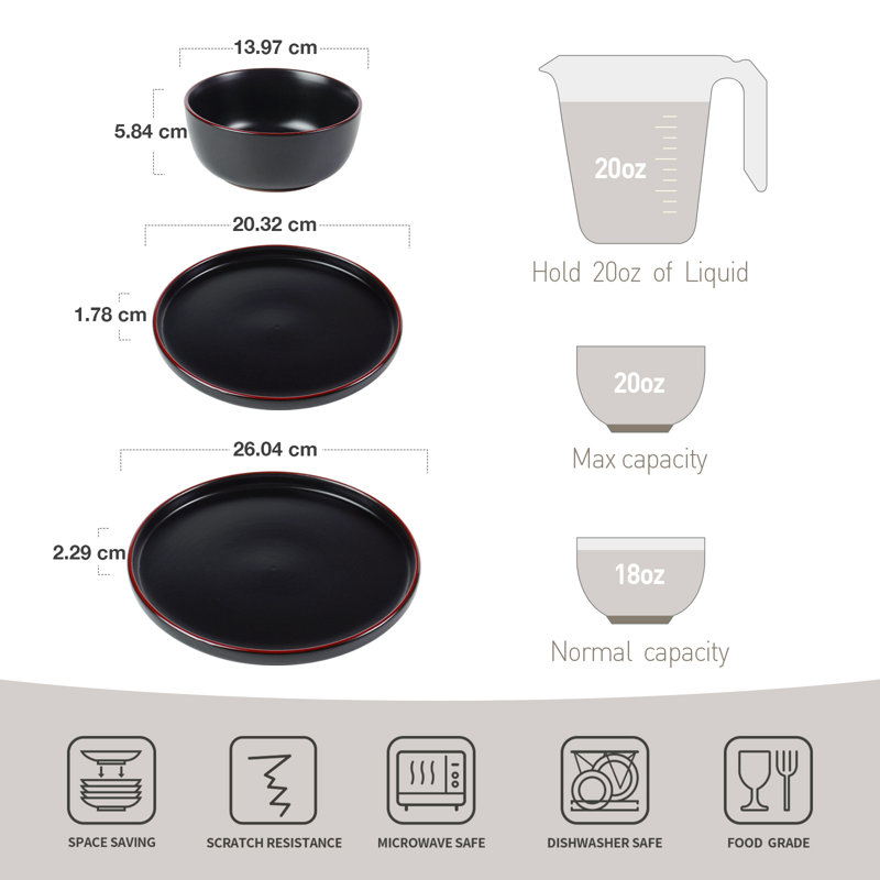 Bevery Piece Stoneware Dinnerware Set - Service for 6, Black