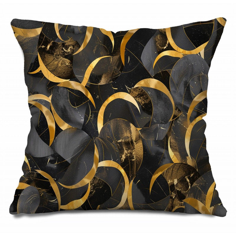Trendy Floral Plush Cotton Blend Reversible Throw Pillow, 14"H x 14"W, Black/Grey/Yellow Abstract