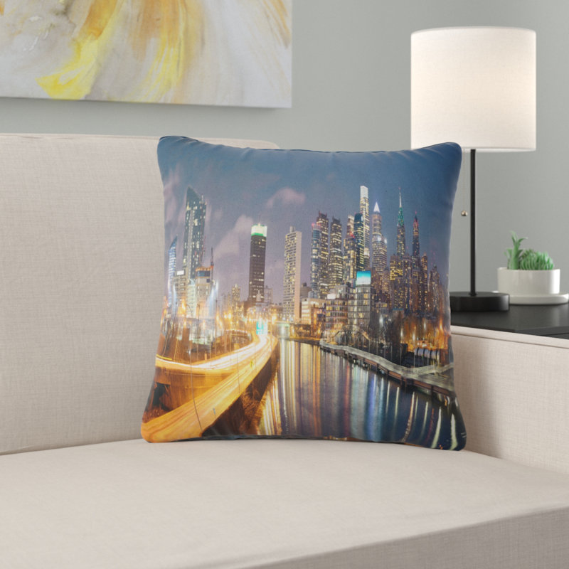 Coussin Philadelphia Skyline at Night, 12 po x 20 po, Coussin lombaire
