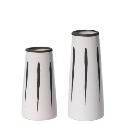 Ensemble de vases de table à fleurs effilées en céramique de 7 po et 9,5 po de hauteur, noir et blanc, élégant et décoratif pour le salon, la chambre à coucher, le bureau, le vestibule ou la table de salle à manger