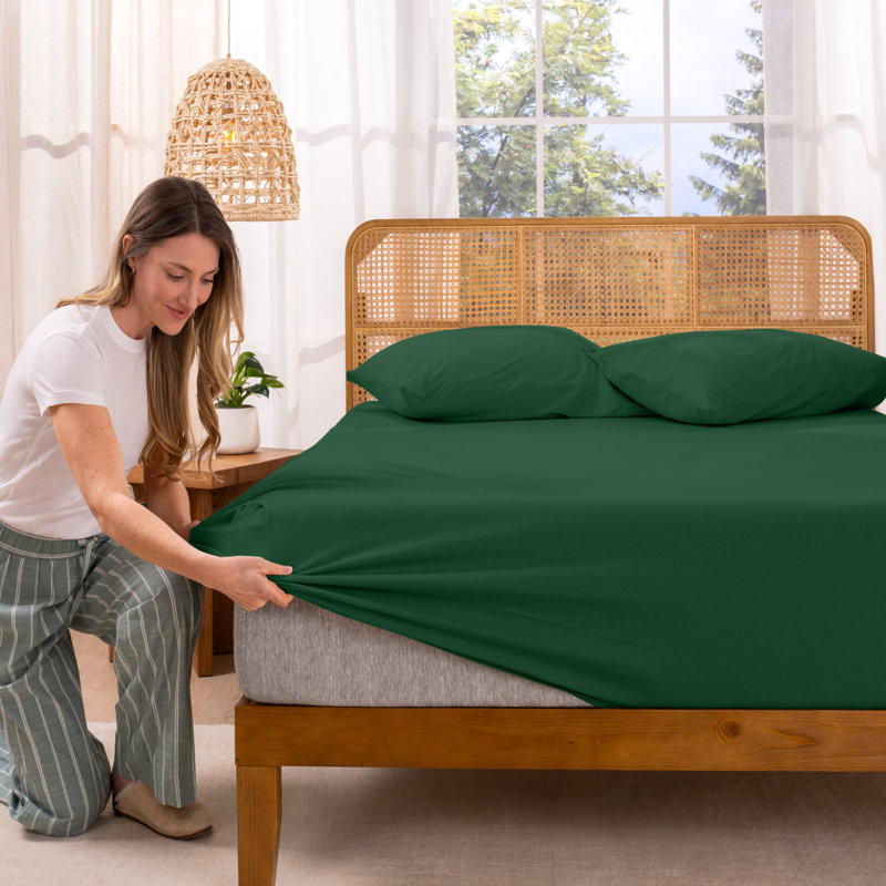 Organic 100% Cotton Jersey Knit Fitted Sheet, Twin Fitted Sheet, Forest Green