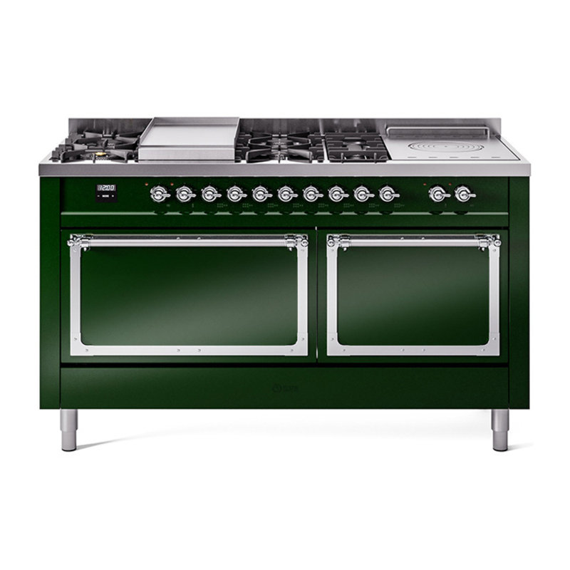 Cuisinière ILVE Nostalgie II Série 60 po à double combustible avec 7 brûleurs scellés, plaque de cuisson, table française (gaz naturel, porte pleine)
