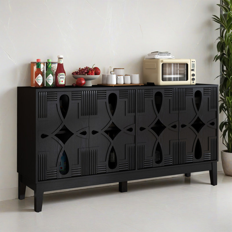 60.52" Kitchen Storage Sideboard Buffet Cabinet Console Table, Black