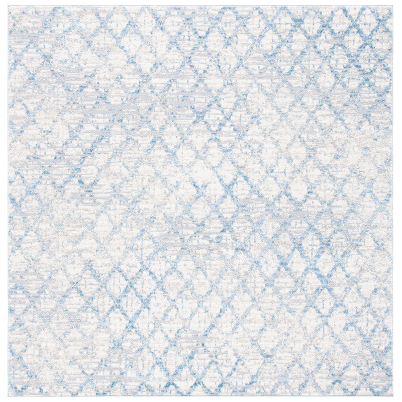 Peabody Geometric Blue/Ivory Area Rug, Square 6'7"