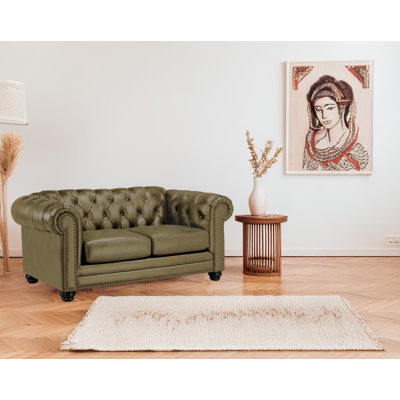 Ornellas 70" Leather Rolled Arm Chesterfield Loveseat