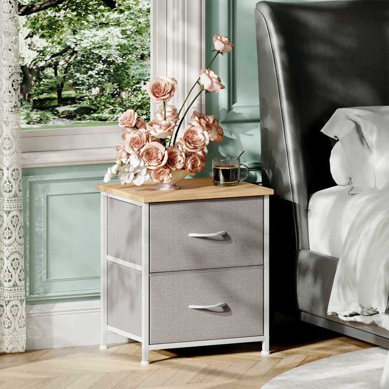  Table de chevet, petite commode 2 tiroirs Boutique, table de chevet légère et portable pour chambre d'enfant, placard, dortoir, gris cendré